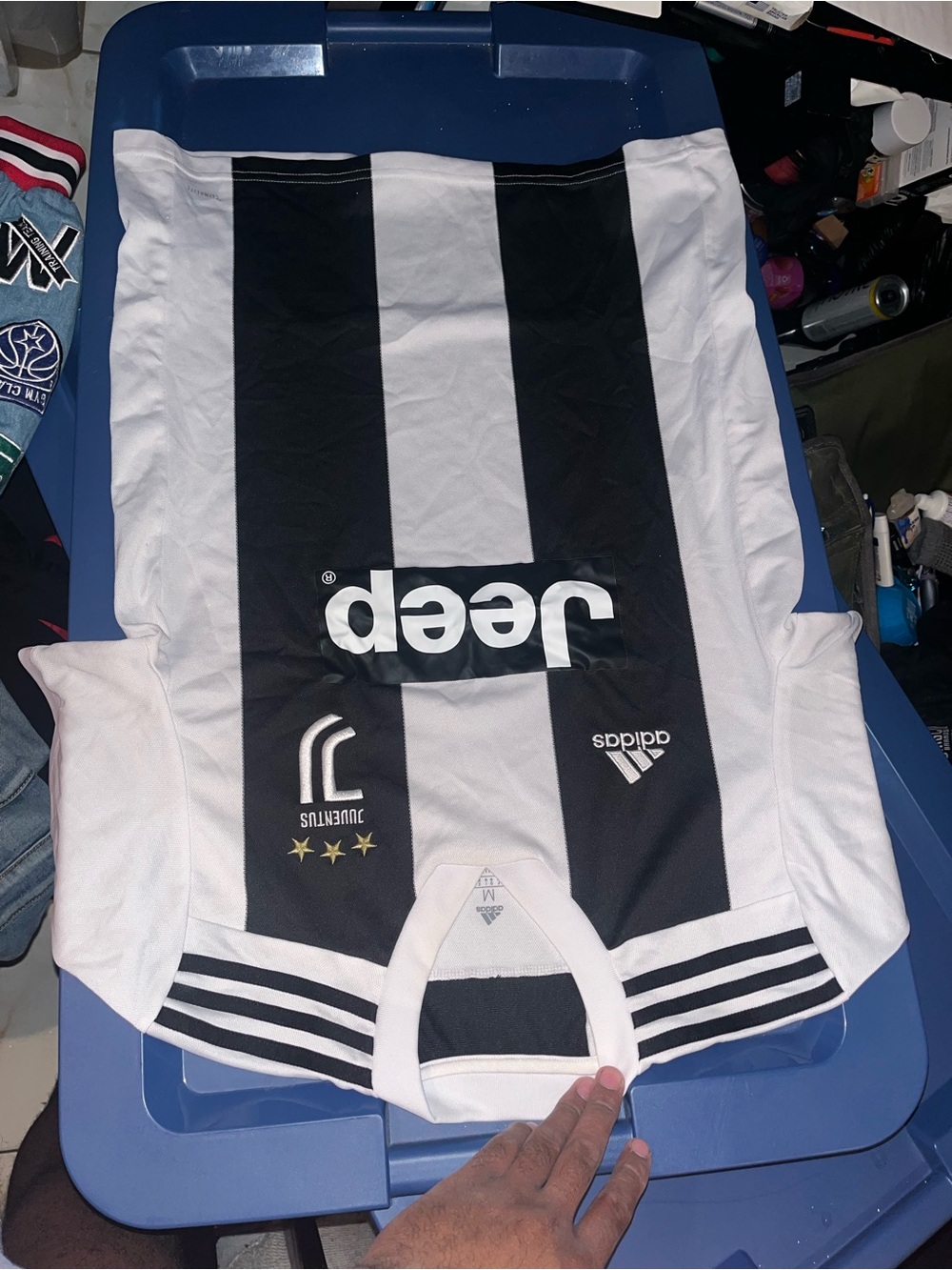 adidas Black and White Striped Football Jersey